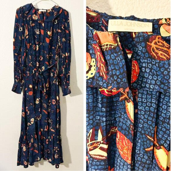 Ulla Johnson Dresses & Skirts - ✨ SALE✨ Ulla Johnson Silk Midi Dress Navy Blue Floral Long Sleeve Party Sz4